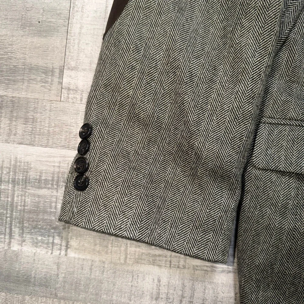 Ralph Lauren Men Blazer 46 Large Gray Wool 2 Button Sport Coat Elbow Patches